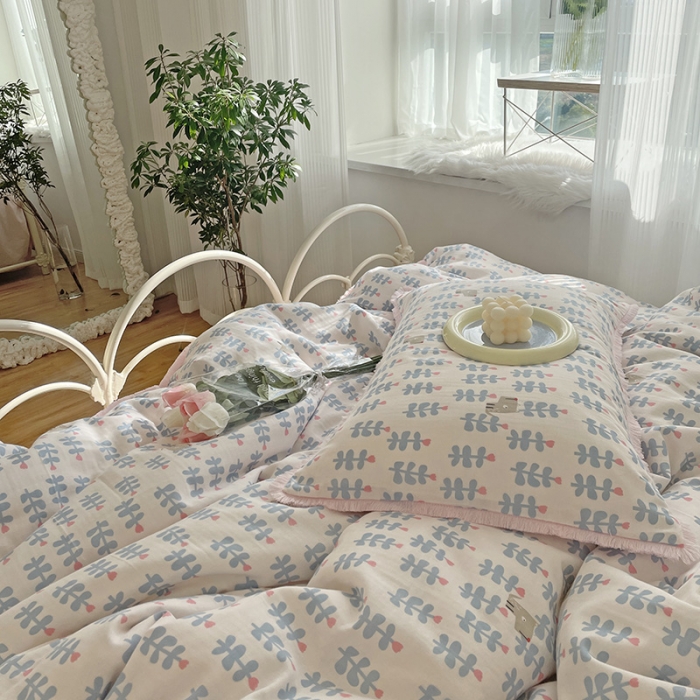 91家纺网 家纺一手货源 找家纺 千朵 2022新款全棉双层纱布四件套 花丛