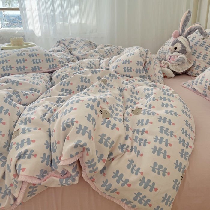 91家纺网 家纺一手货源 找家纺 千朵 2022新款全棉双层纱布四件套 花丛