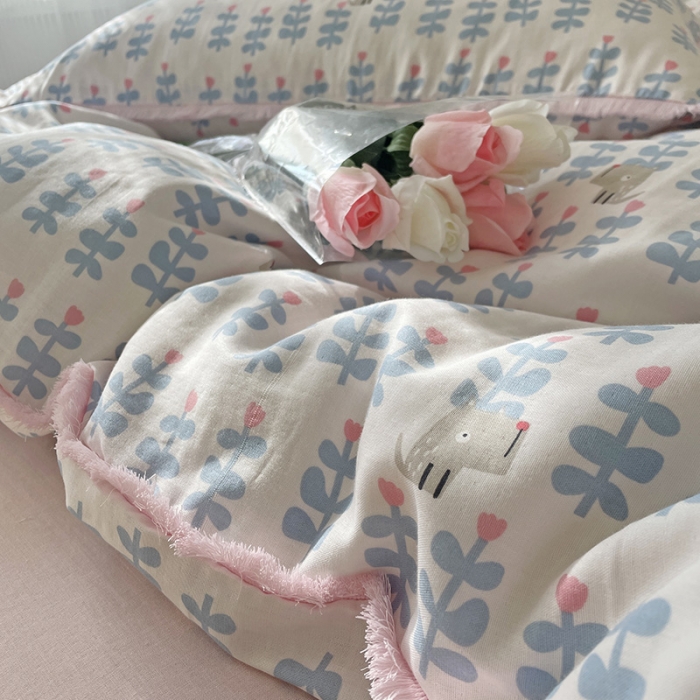 91家纺网 家纺一手货源 找家纺 千朵 2022新款全棉双层纱布四件套 花丛