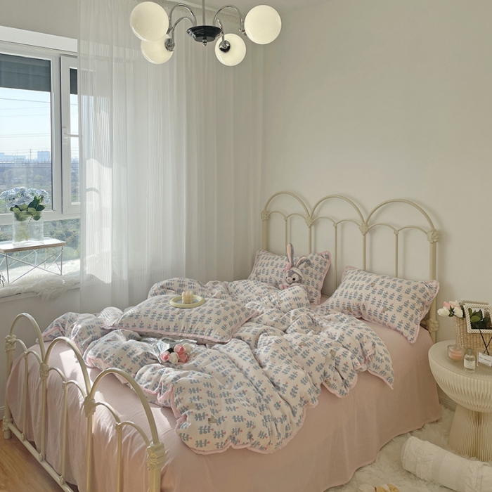 91家纺网 家纺一手货源 找家纺 千朵 2022新款全棉双层纱布四件套 花丛