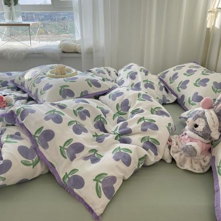 千朵 2022新款全棉双层纱布四件套 紫苏叶