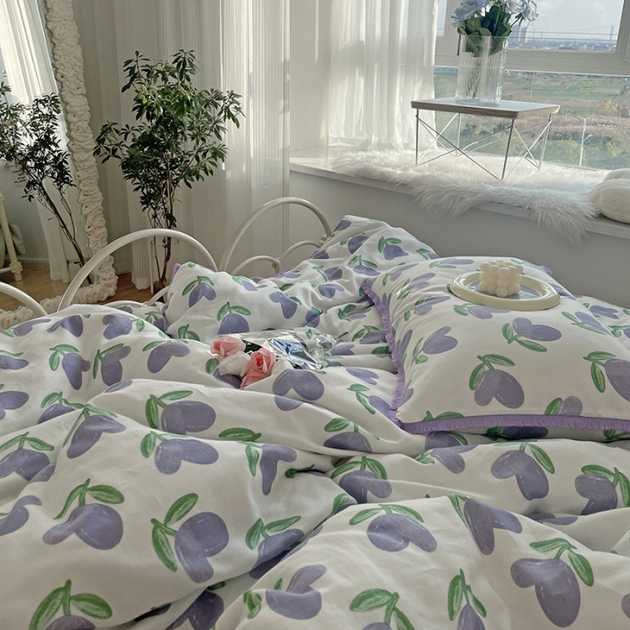 91家纺网 家纺一手货源 找家纺 千朵 2022新款全棉双层纱布四件套 紫苏叶