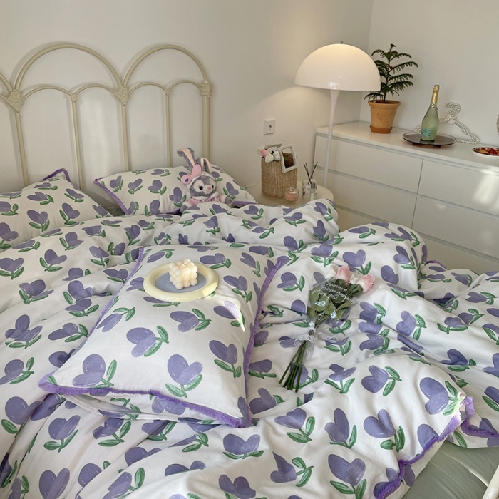 91家纺网 家纺一手货源 找家纺 千朵 2022新款全棉双层纱布四件套 紫苏叶