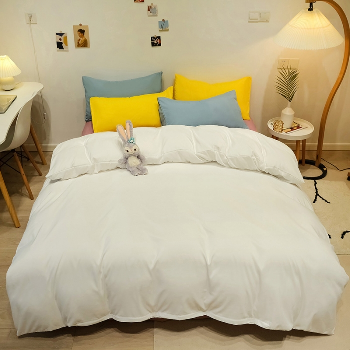 91家纺网 家纺一手货源 找家纺 蓝淋家纺 2022新款纯色简约四件套 白色+藕色