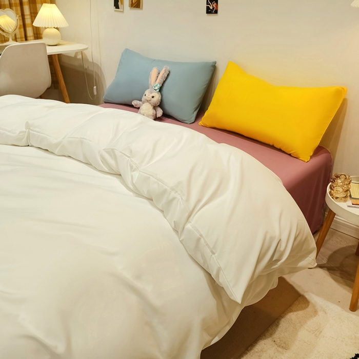 91家纺网 家纺一手货源 找家纺 蓝淋家纺 2022新款纯色简约四件套 白色+藕色