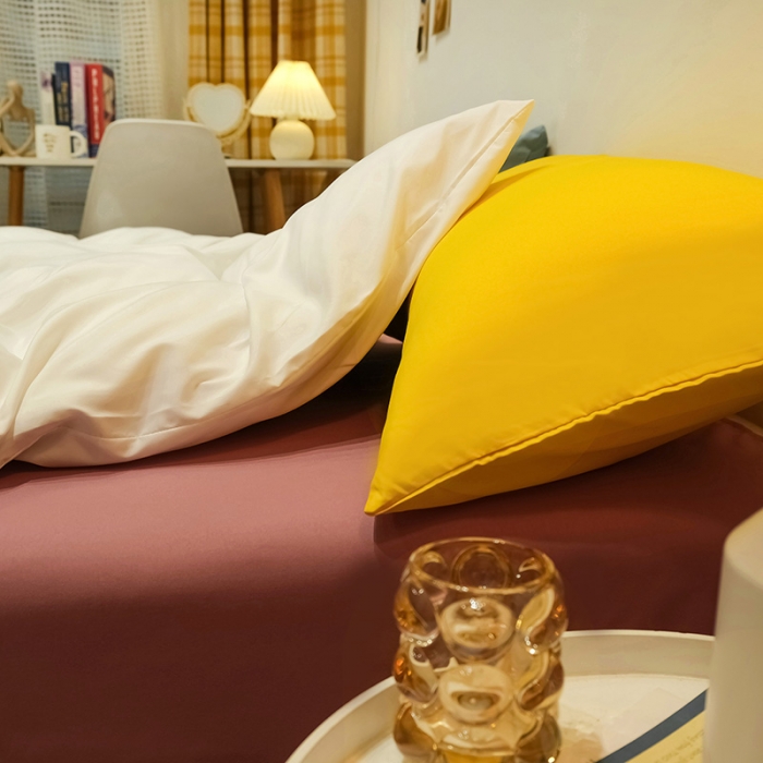 91家纺网 家纺一手货源 找家纺 蓝淋家纺 2022新款纯色简约四件套 白色+藕色