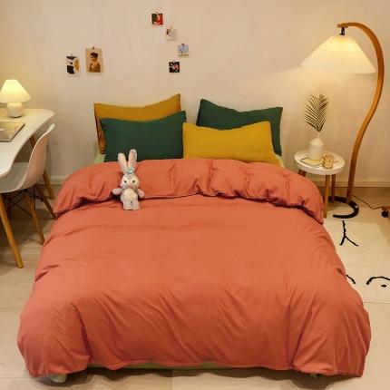 蓝淋家纺 2022新款纯色简约四件套 橙色+豆绿