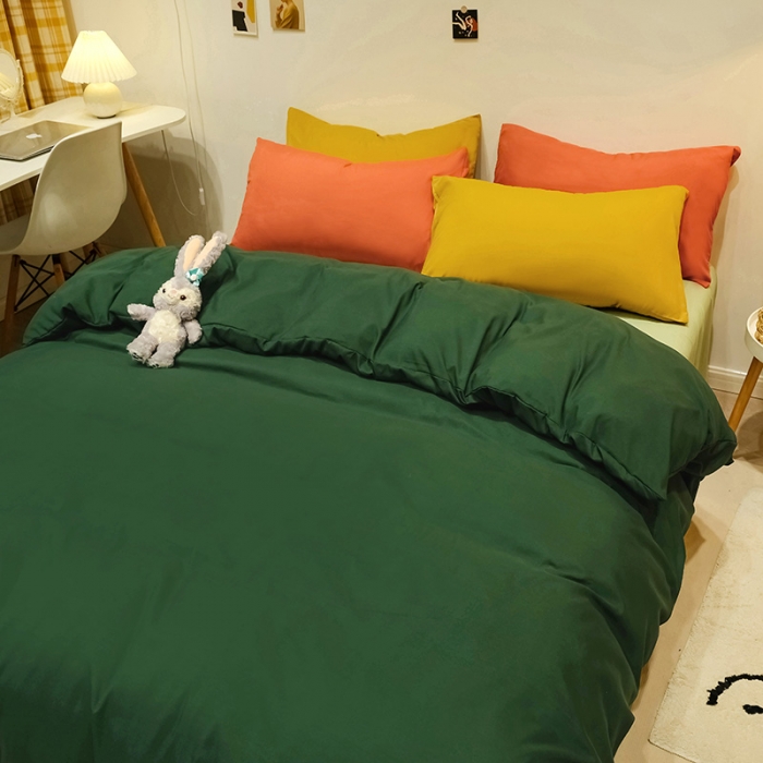 91家纺网 家纺一手货源 找家纺 蓝淋家纺 2022新款纯色简约四件套 翠绿+豆绿