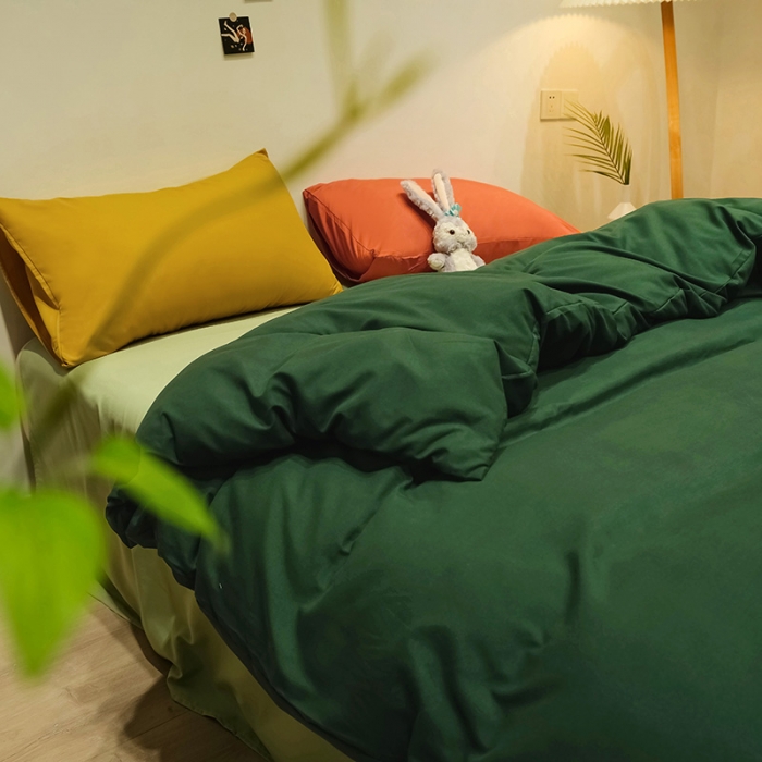 91家纺网 家纺一手货源 找家纺 蓝淋家纺 2022新款纯色简约四件套 翠绿+豆绿