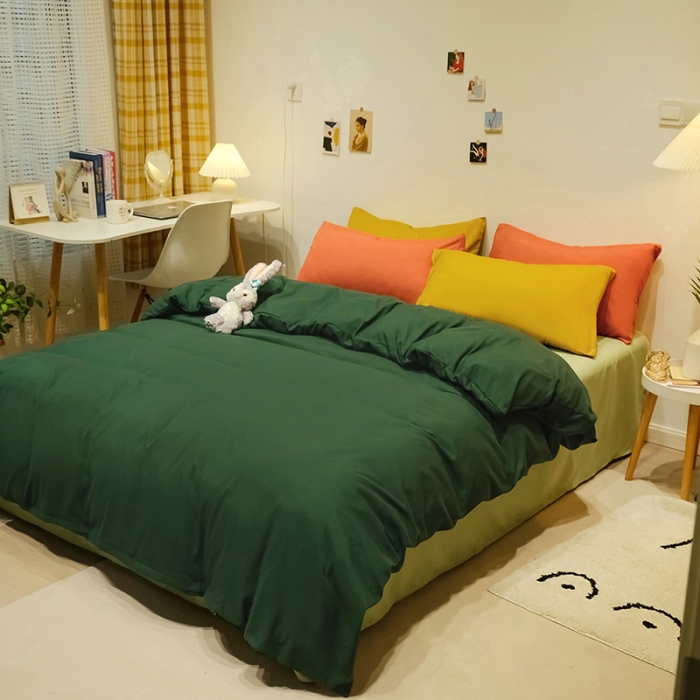 91家纺网 家纺一手货源 找家纺 蓝淋家纺 2022新款纯色简约四件套 翠绿+豆绿