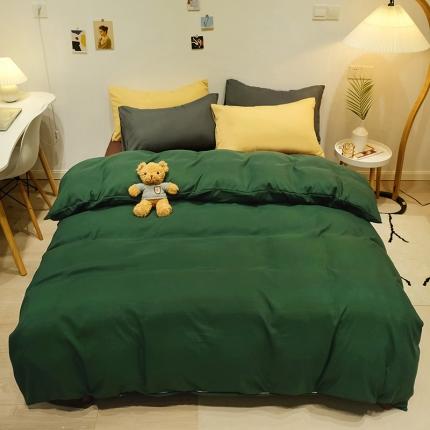 蓝淋家纺 2022新款纯色简约四件套 翠绿+奶茶