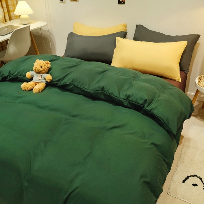 91家纺网 家纺一手货源 找家纺 蓝淋家纺 2022新款纯色简约四件套 翠绿+奶茶