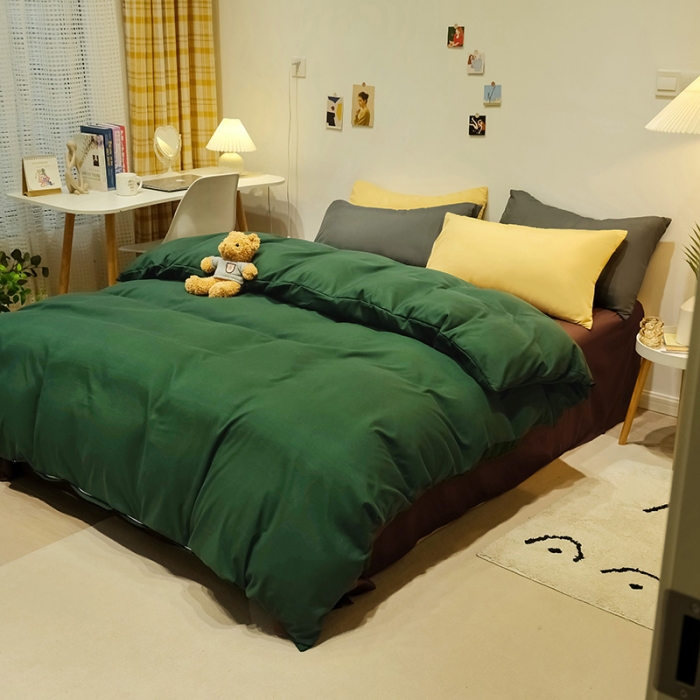 91家纺网 家纺一手货源 找家纺 蓝淋家纺 2022新款纯色简约四件套 翠绿+奶茶