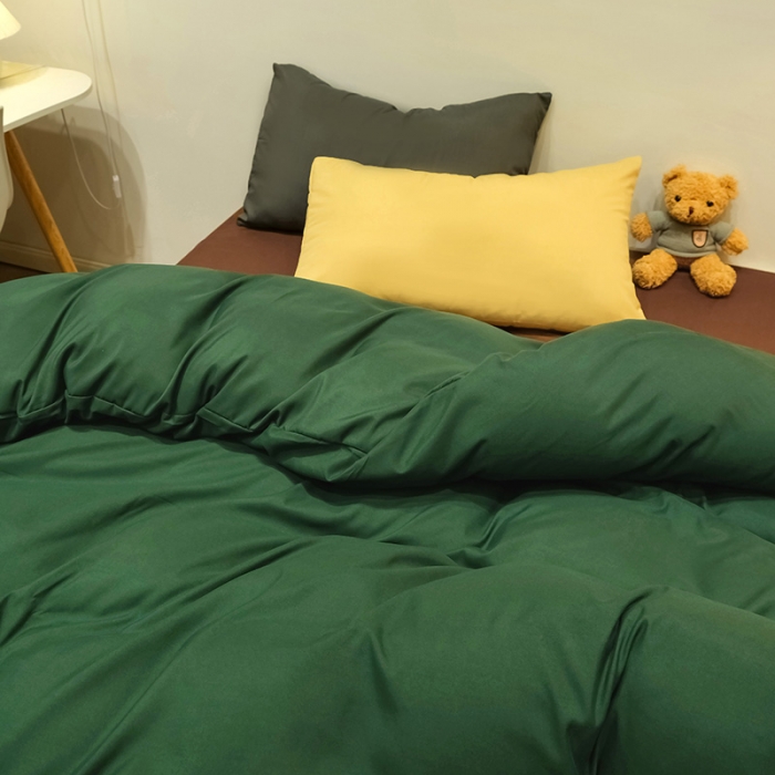 91家纺网 家纺一手货源 找家纺 蓝淋家纺 2022新款纯色简约四件套 翠绿+奶茶