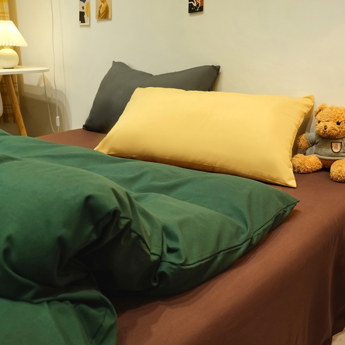 91家纺网 家纺一手货源 找家纺 蓝淋家纺 2022新款纯色简约四件套 翠绿+奶茶