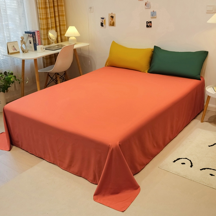 91家纺网 家纺一手货源 找家纺 蓝淋家纺 2022新款纯色简约四件套 豆绿+橙色