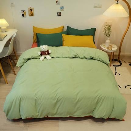 蓝淋家纺 2022新款纯色简约四件套 豆绿+橙色