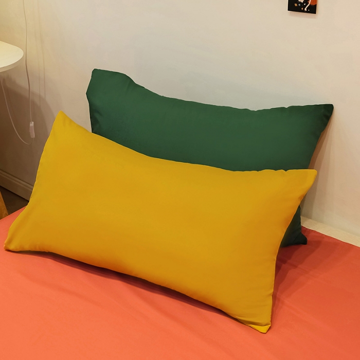 91家纺网 家纺一手货源 找家纺 蓝淋家纺 2022新款纯色简约四件套 豆绿+橙色