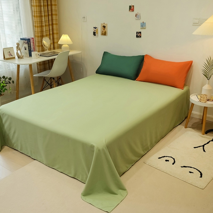 91家纺网 家纺一手货源 找家纺 蓝淋家纺 2022新款纯色简约四件套 芥末黄+豆绿