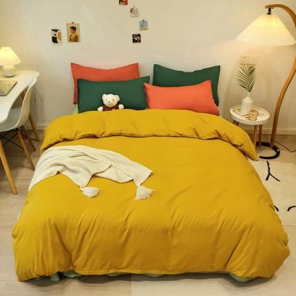 蓝淋家纺 2022新款纯色简约四件套 芥末黄+豆绿