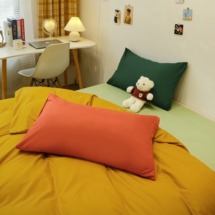 91家纺网 家纺一手货源 找家纺 蓝淋家纺 2022新款纯色简约四件套 芥末黄+豆绿