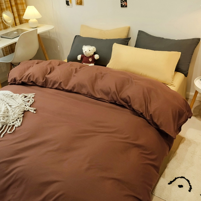 91家纺网 家纺一手货源 找家纺 蓝淋家纺 2022新款纯色简约四件套 奶茶+杏色