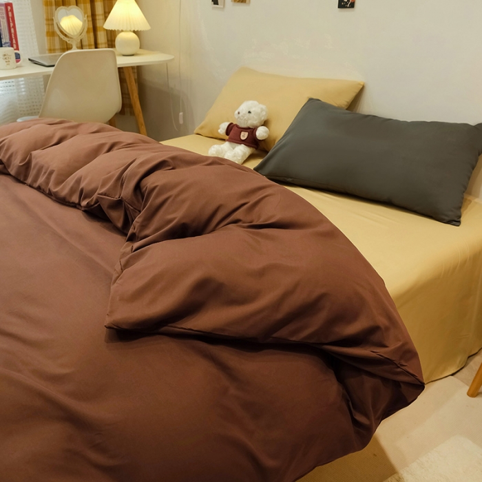 91家纺网 家纺一手货源 找家纺 蓝淋家纺 2022新款纯色简约四件套 奶茶+杏色