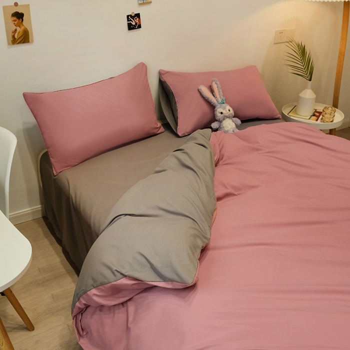 91家纺网 家纺一手货源 找家纺 蓝淋家纺 2022新款纯色简约四件套 浅豆沙+浅灰