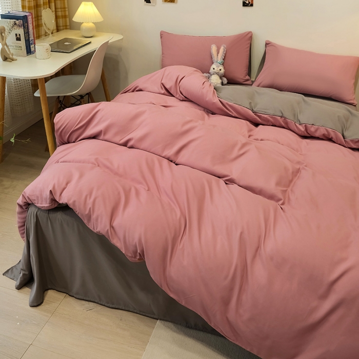 91家纺网 家纺一手货源 找家纺 蓝淋家纺 2022新款纯色简约四件套 浅豆沙+浅灰