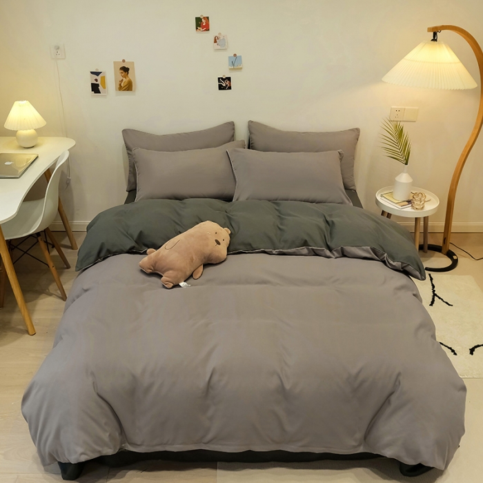 91家纺网 家纺一手货源 找家纺 蓝淋家纺 2022新款纯色简约四件套 浅灰+深灰