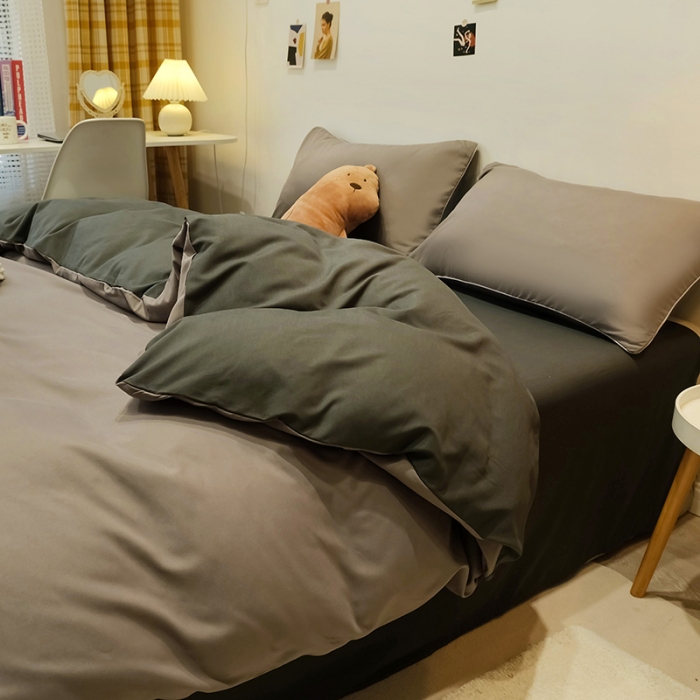 91家纺网 家纺一手货源 找家纺 蓝淋家纺 2022新款纯色简约四件套 浅灰+深灰