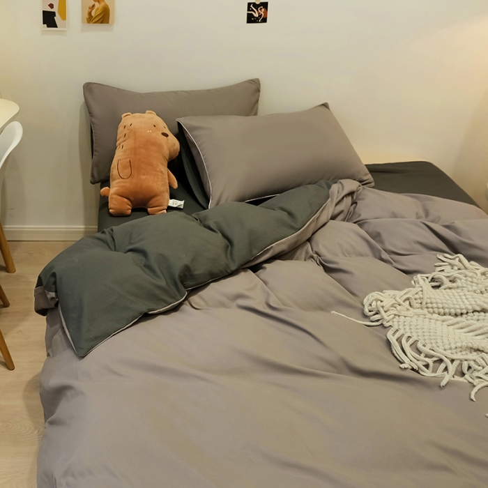 91家纺网 家纺一手货源 找家纺 蓝淋家纺 2022新款纯色简约四件套 浅灰+深灰