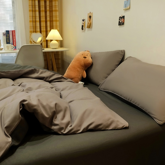 91家纺网 家纺一手货源 找家纺 蓝淋家纺 2022新款纯色简约四件套 浅灰+深灰