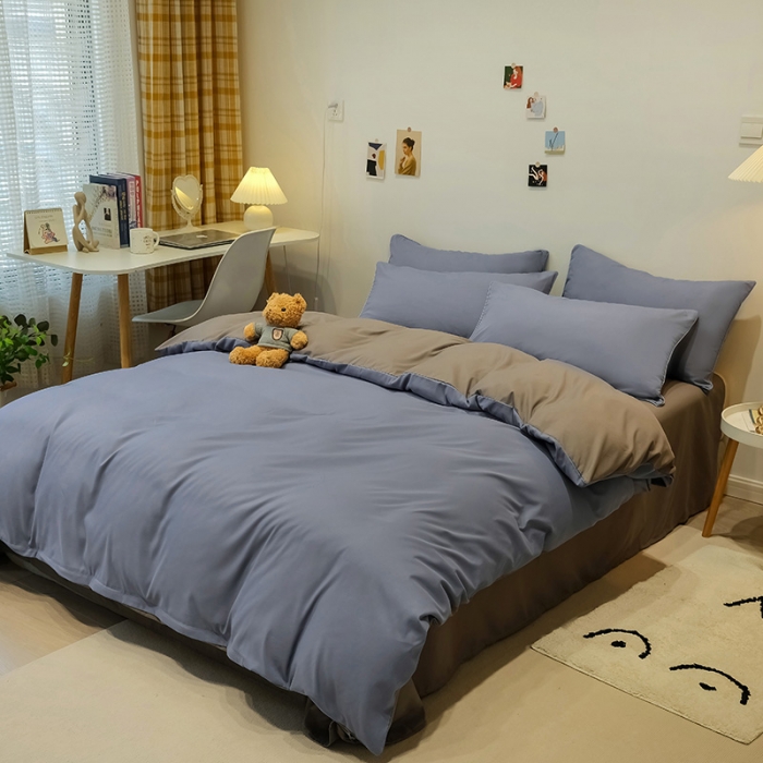 91家纺网 家纺一手货源 找家纺 蓝淋家纺 2022新款纯色简约四件套 浅兰灰+浅灰