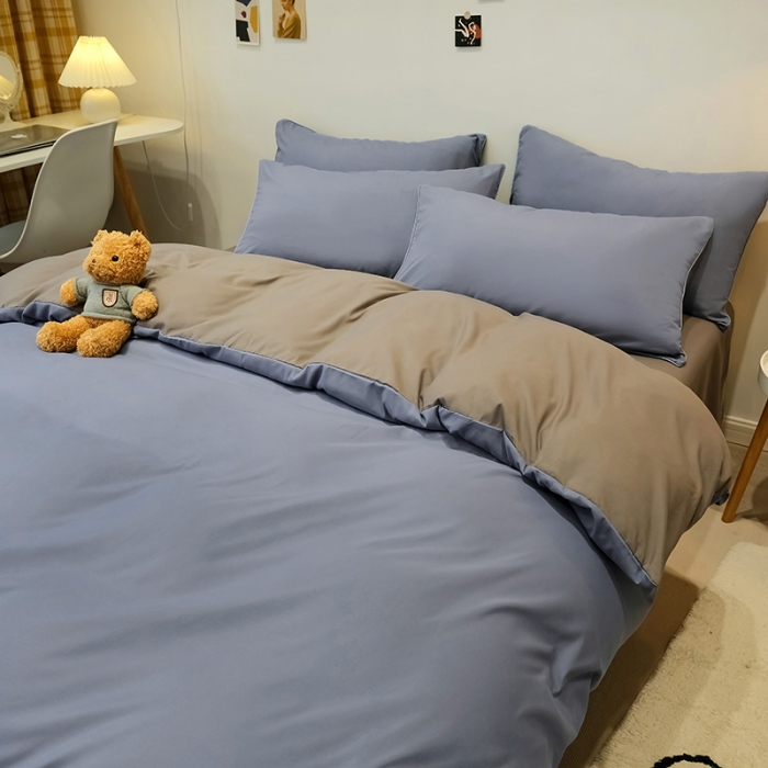 91家纺网 家纺一手货源 找家纺 蓝淋家纺 2022新款纯色简约四件套 浅兰灰+浅灰