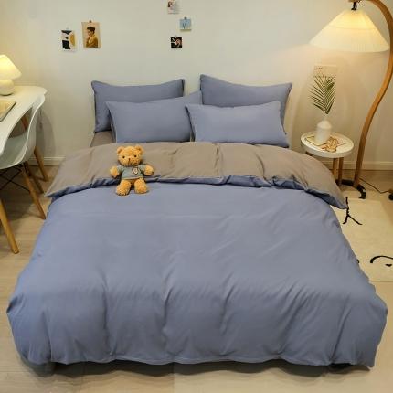 蓝淋家纺 2022新款纯色简约四件套 浅兰灰+浅灰
