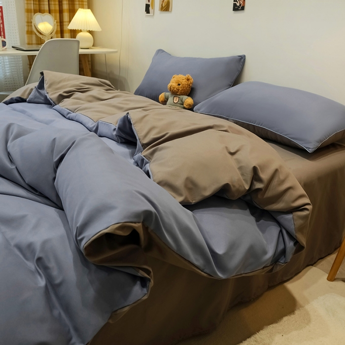 91家纺网 家纺一手货源 找家纺 蓝淋家纺 2022新款纯色简约四件套 浅兰灰+浅灰