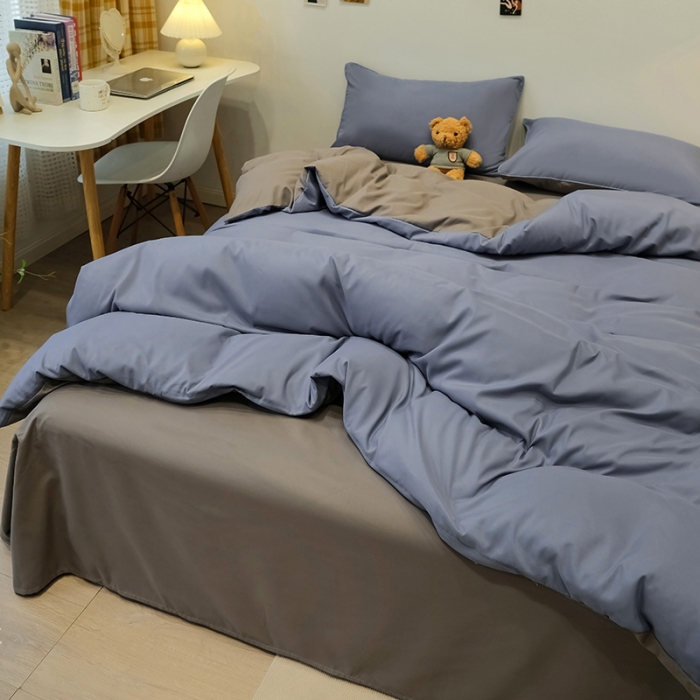 91家纺网 家纺一手货源 找家纺 蓝淋家纺 2022新款纯色简约四件套 浅兰灰+浅灰