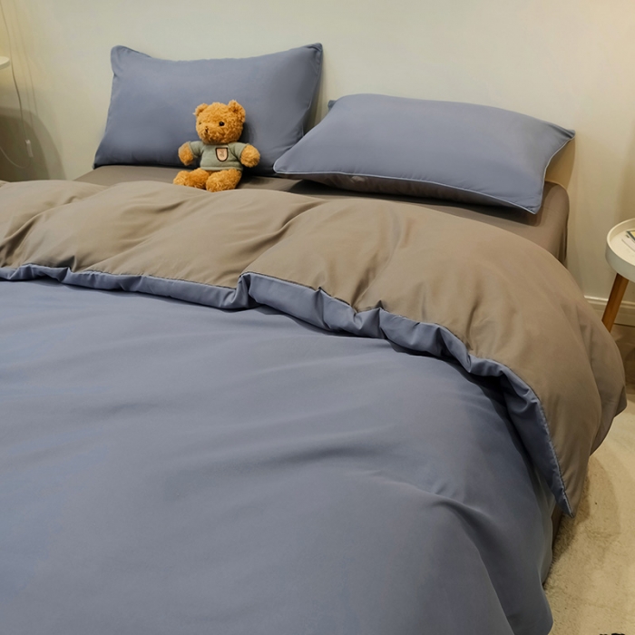 91家纺网 家纺一手货源 找家纺 蓝淋家纺 2022新款纯色简约四件套 浅兰灰+浅灰