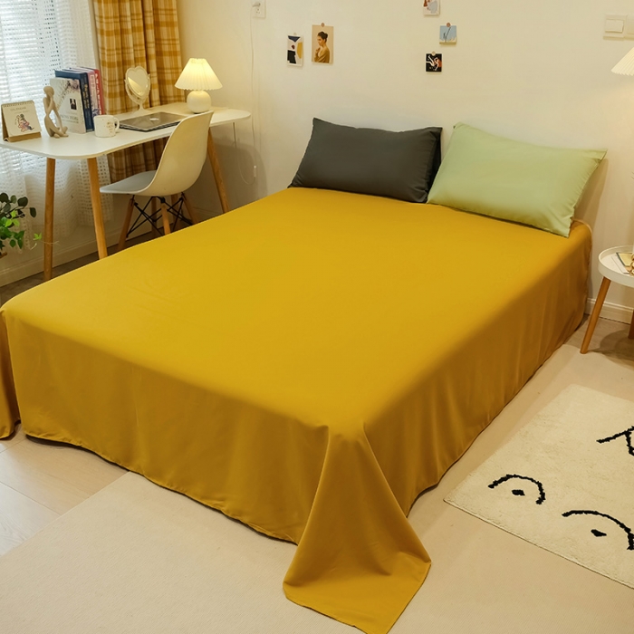 91家纺网 家纺一手货源 找家纺 蓝淋家纺 2022新款纯色简约四件套 浅蓝灰+芥末黄