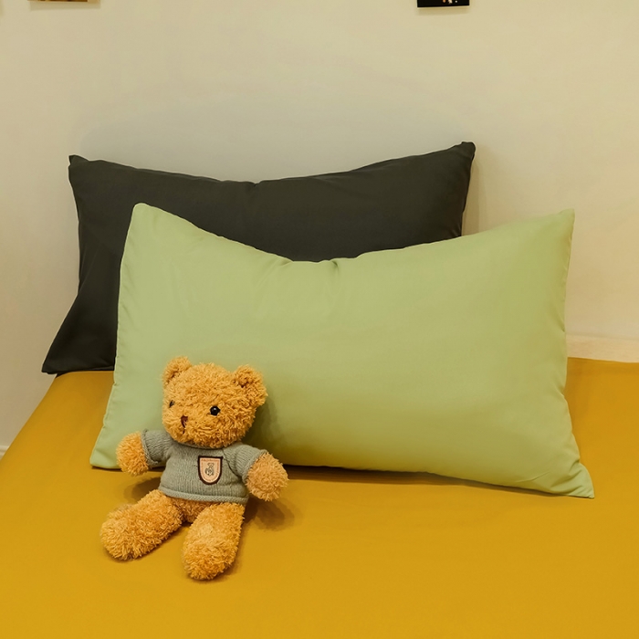 91家纺网 家纺一手货源 找家纺 蓝淋家纺 2022新款纯色简约四件套 浅蓝灰+芥末黄