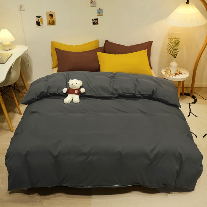 91家纺网 家纺一手货源 找家纺 蓝淋家纺 2022新款纯色简约四件套 深灰+杏色