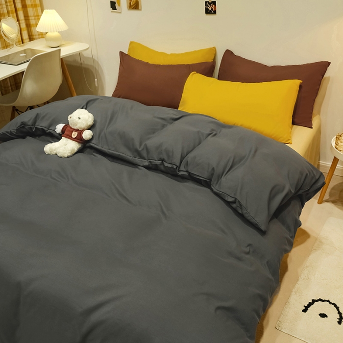 91家纺网 家纺一手货源 找家纺 蓝淋家纺 2022新款纯色简约四件套 深灰+杏色