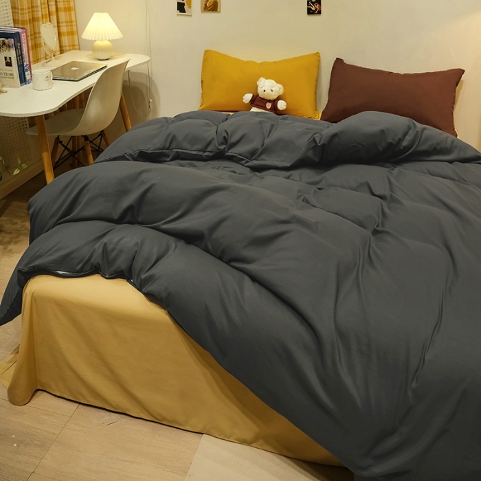 91家纺网 家纺一手货源 找家纺 蓝淋家纺 2022新款纯色简约四件套 深灰+杏色