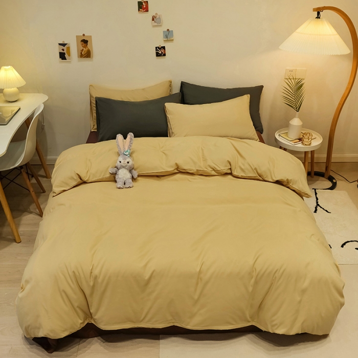 91家纺网 家纺一手货源 找家纺 蓝淋家纺 2022新款纯色简约四件套 杏色+奶茶