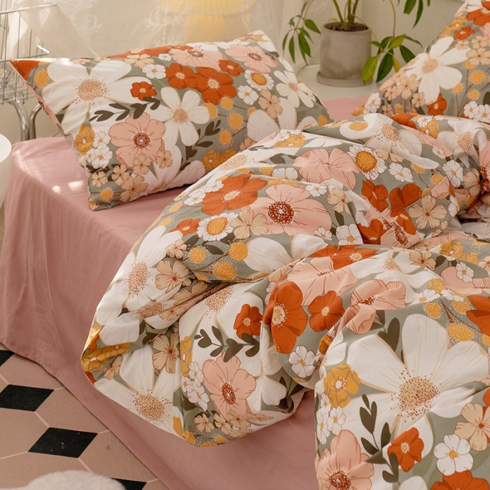 91家纺网 家纺一手货源 找家纺 窝米 2022新款全棉印花活性四件套花卉系列 朝颜