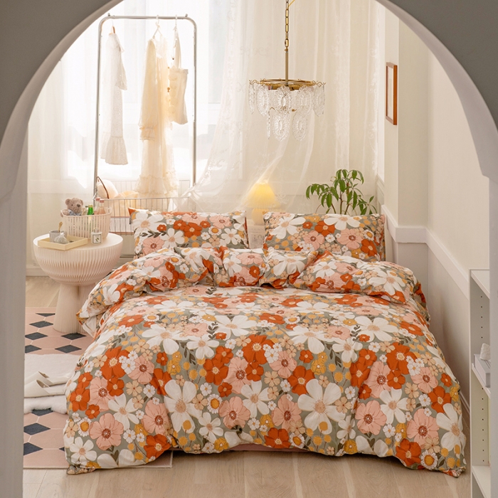 91家纺网 家纺一手货源 找家纺 窝米 2022新款全棉印花活性四件套花卉系列 朝颜