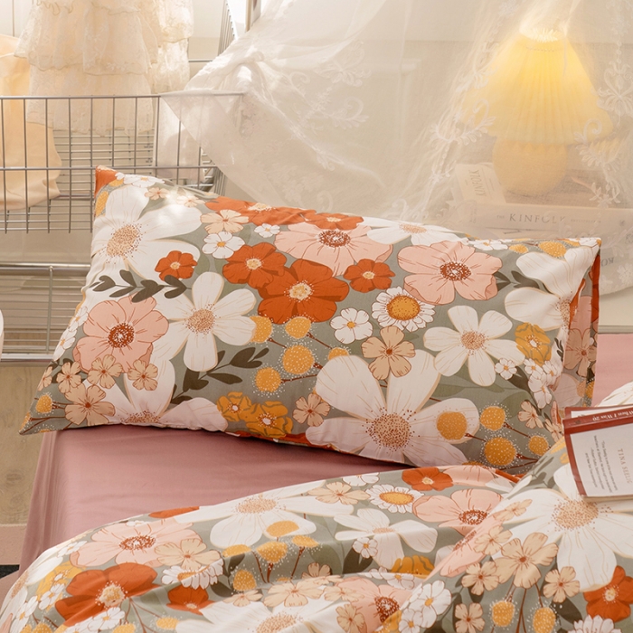 91家纺网 家纺一手货源 找家纺 窝米 2022新款全棉印花活性四件套花卉系列 朝颜