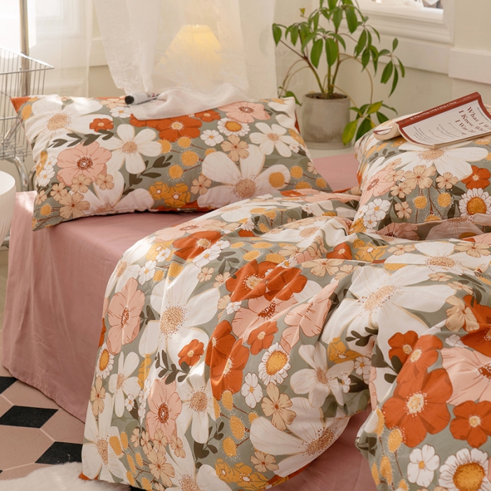 91家纺网 家纺一手货源 找家纺 窝米 2022新款全棉印花活性四件套花卉系列 朝颜