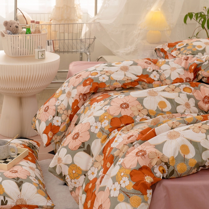 91家纺网 家纺一手货源 找家纺 窝米 2022新款全棉印花活性四件套花卉系列 朝颜